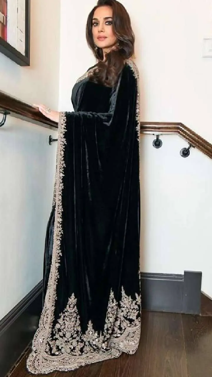 RBC 6043 Black Viscose Velvet Winter Bollywood Sarees