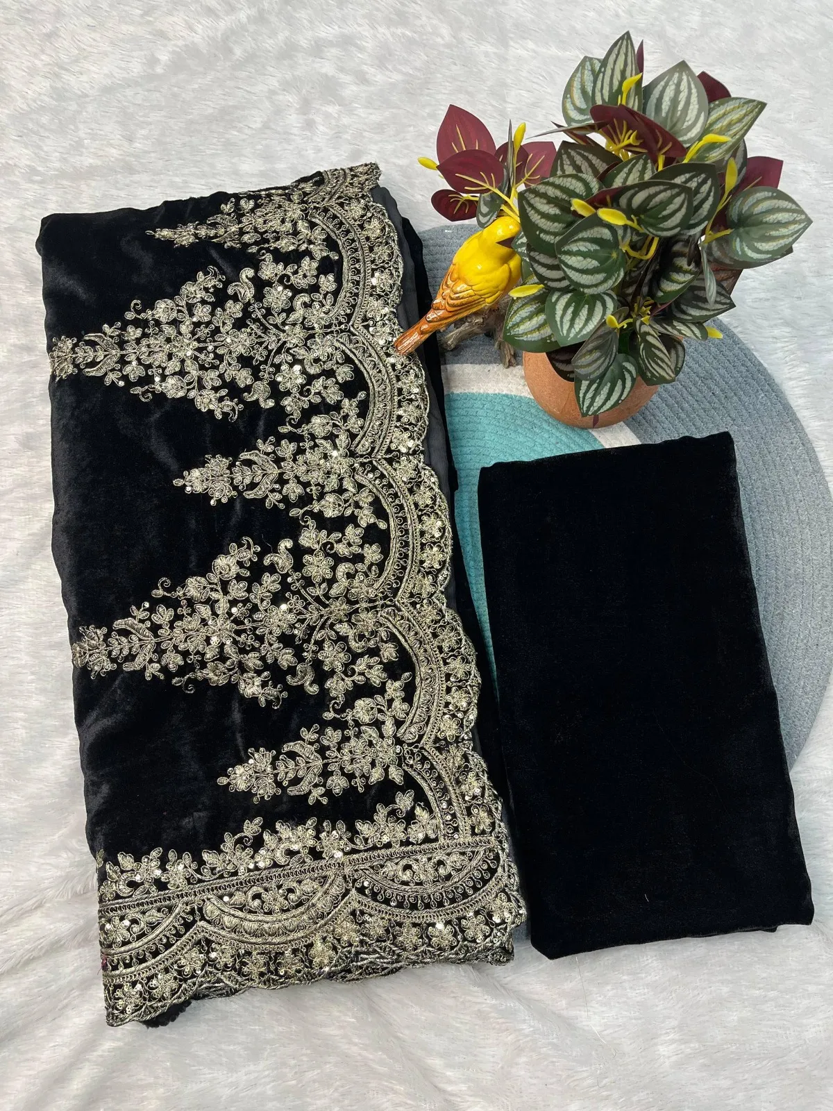 RBC 6043 Black Viscose Velvet Winter Bollywood Sarees