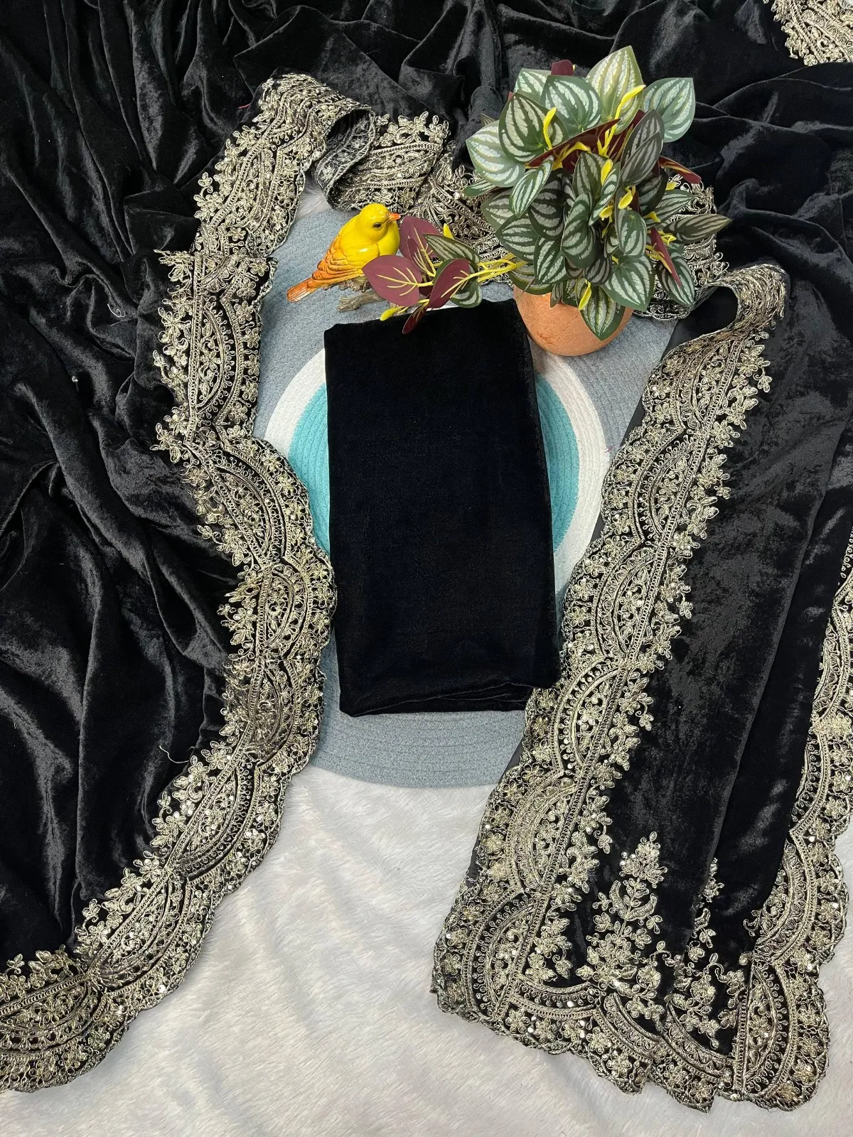 RBC 6043 Black Viscose Velvet Winter Bollywood Sarees