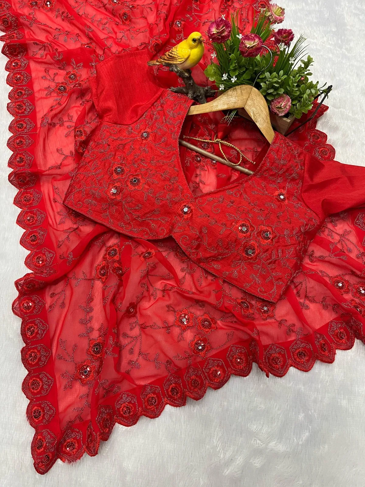 RBC Leela Red Faux Georgette Christmas Saree