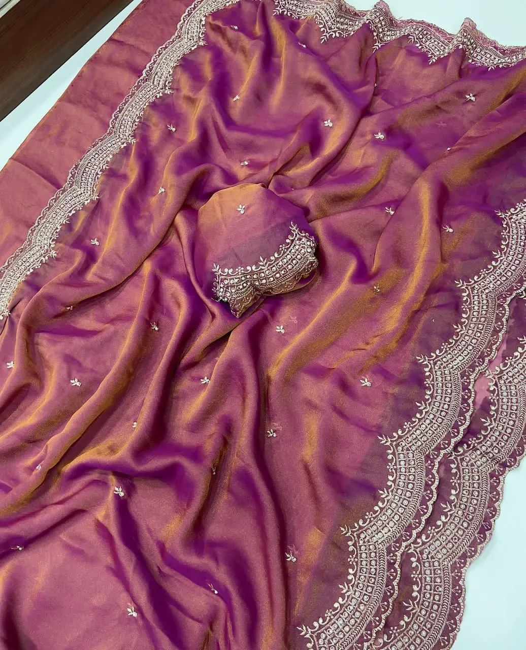 RC1 Vol 91 Nc Moss Satin Emrodairy Party Wear Sarees