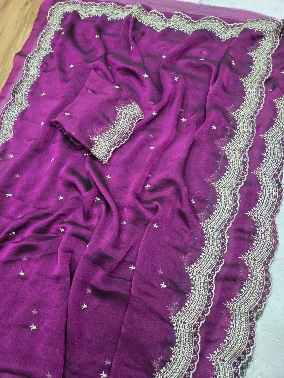 RC1 Vol 91 Nc Moss Satin Emrodairy Party Wear Sarees