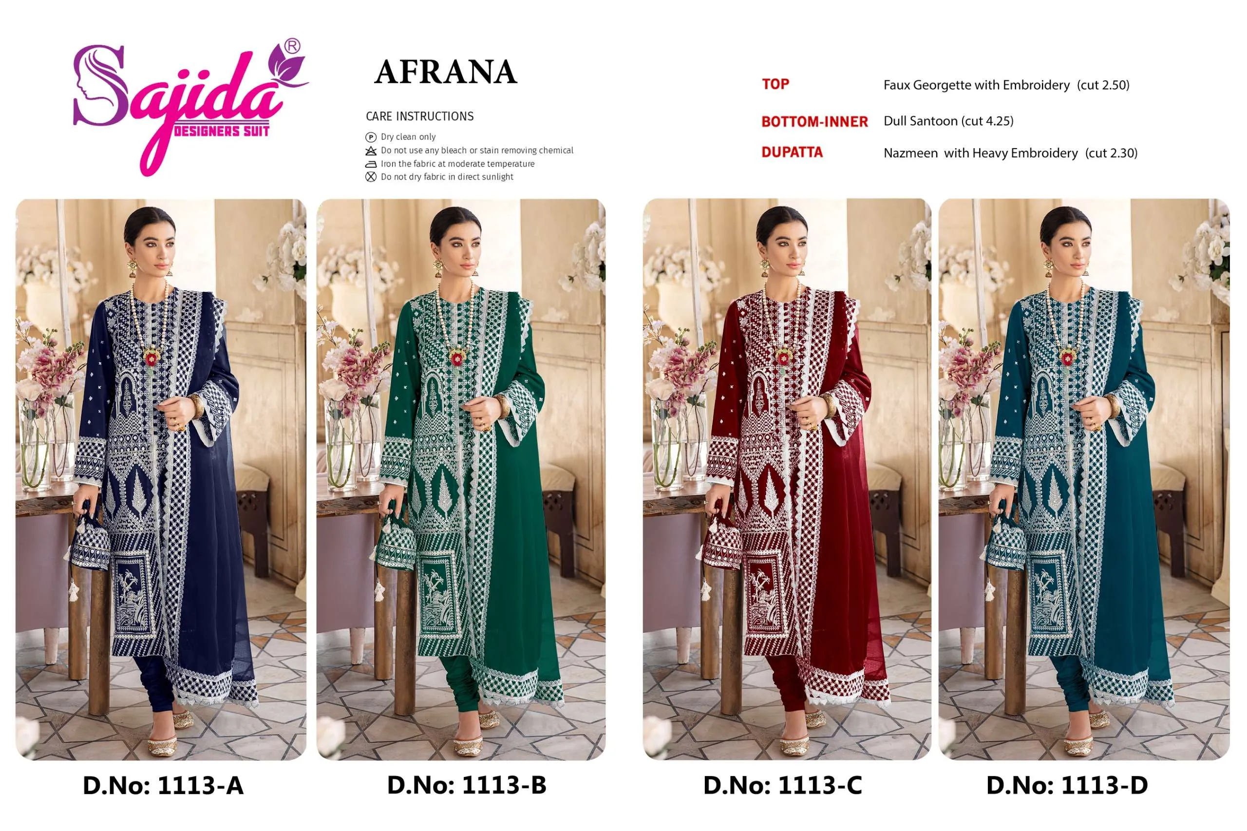 Sajida Designer Design No - 1113 Abcde Pakistani Suits