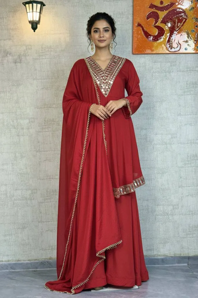 SBD 1800 Chinon Silk Designer Mirror Work Readymade Dress