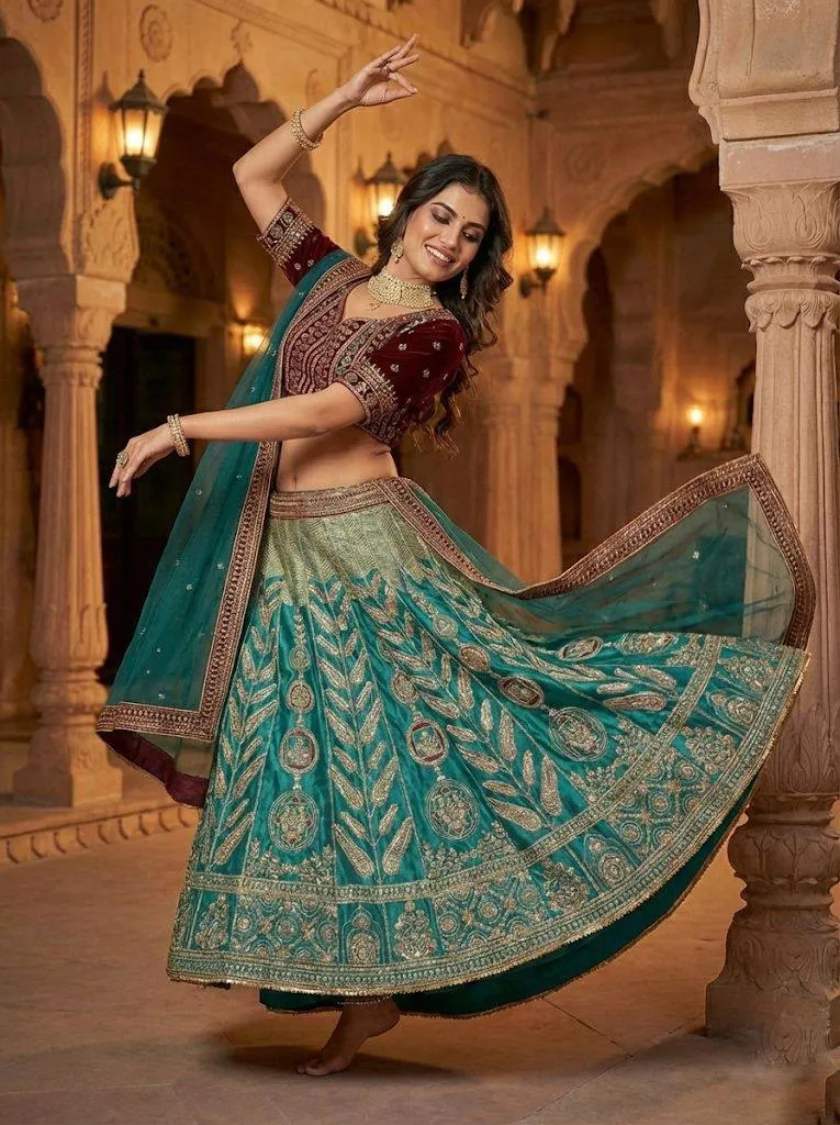 SBD 1806 Japan Satin Silk Sequins Embroidery Lehenga Choli
