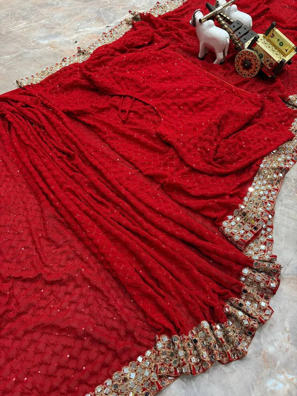 SBD 1811 Red Faux Georgette Christmas Ready To Wear Sarees
