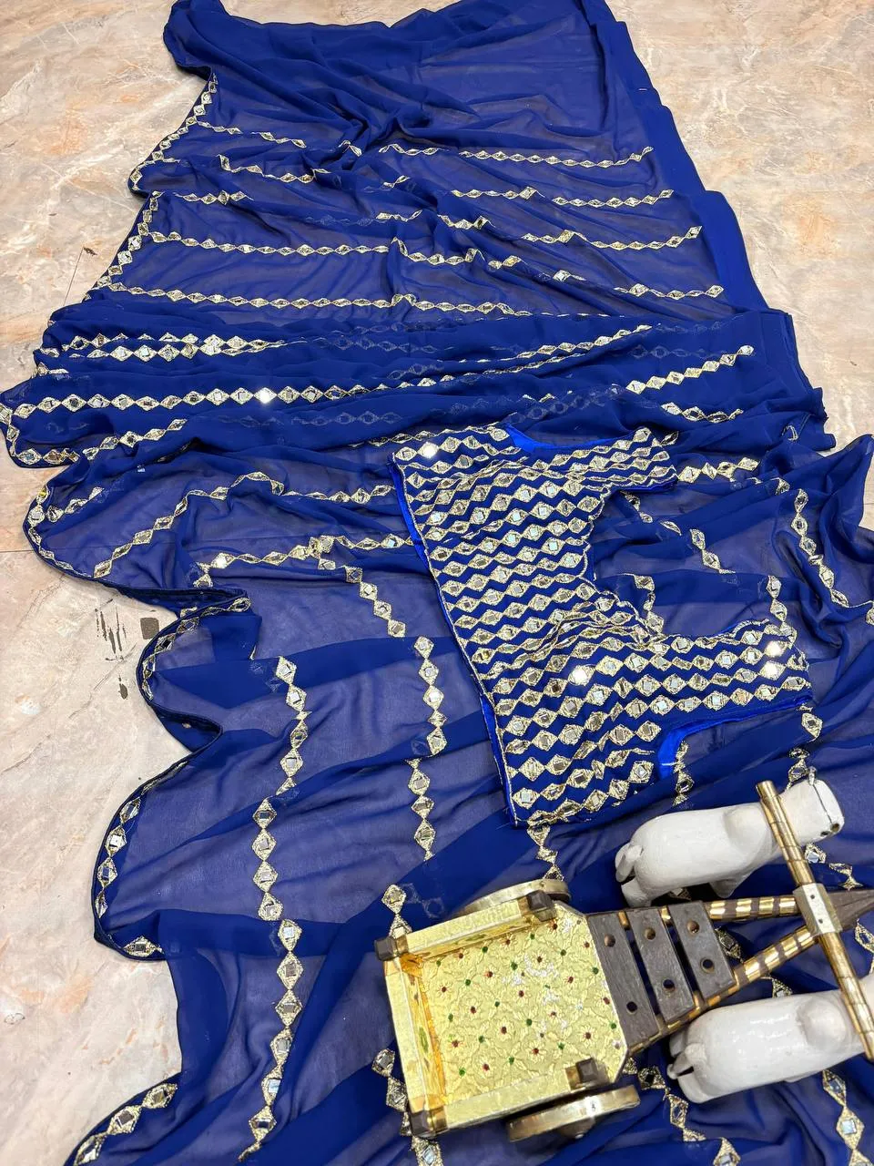 SBD 1813 Faux Georgette Real Mirror Work Ready to wear Sarees