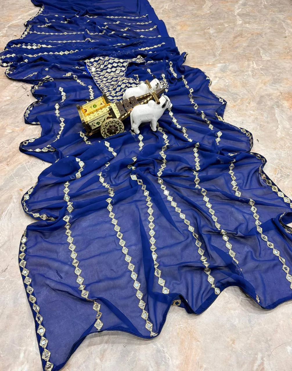 SBD 1813 Faux Georgette Real Mirror Work Ready to wear Sarees