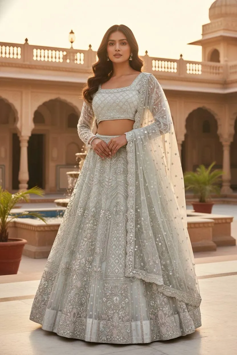 SBD 1814 Butterfly Net Embroidery Sequins Lehenga Choli