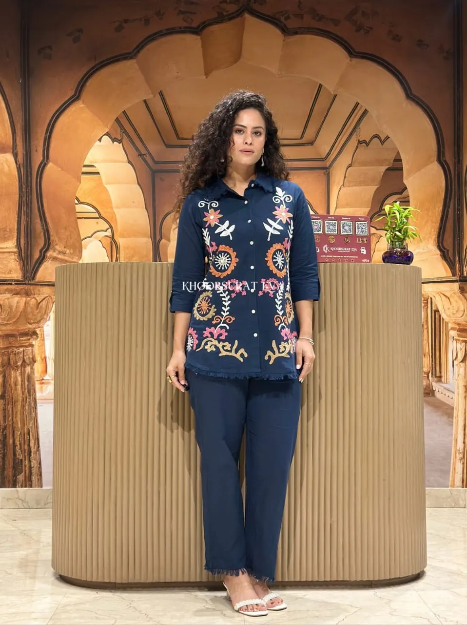 SCT 1065 Cotton Flax Embroidery Co Ord Set