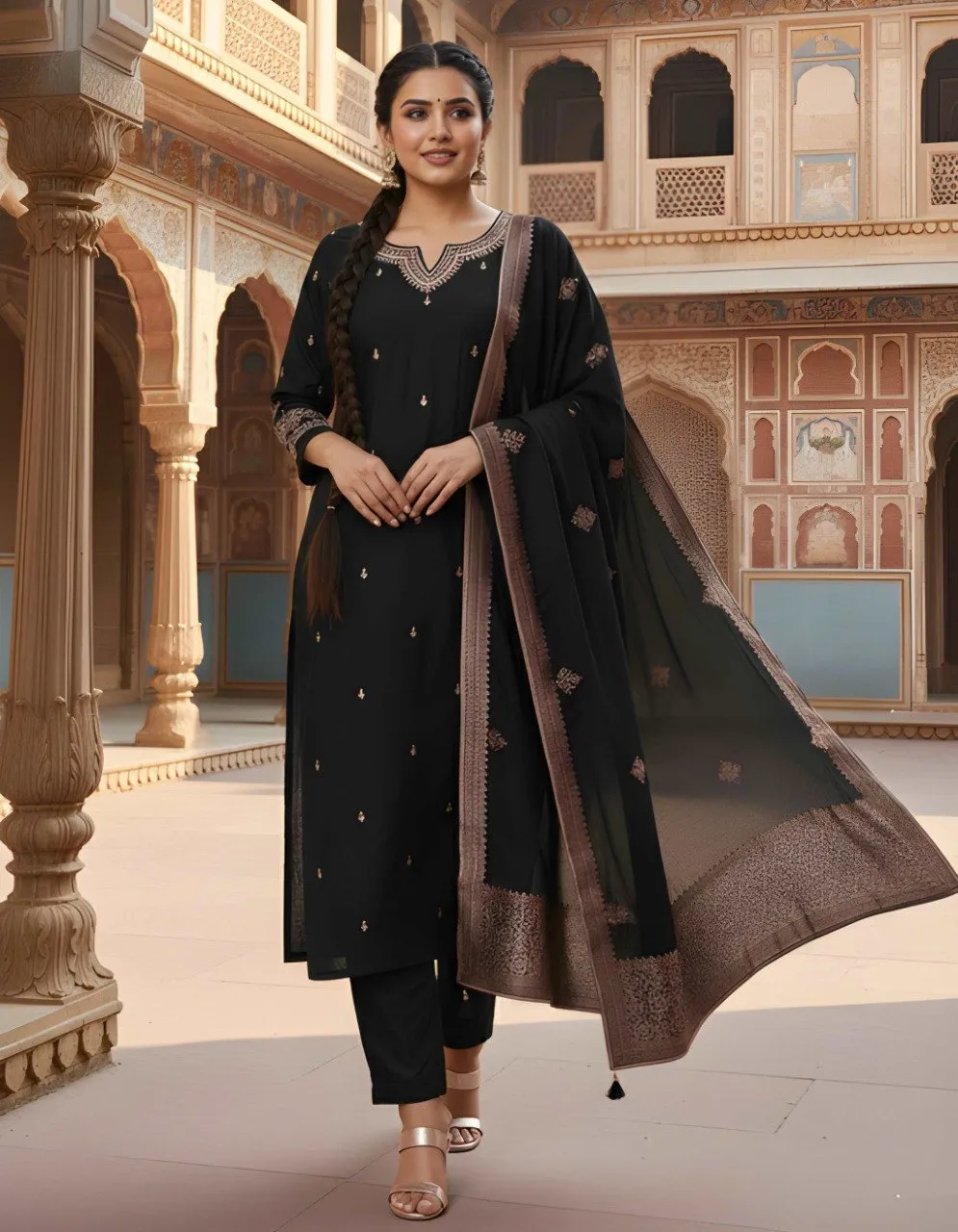 Shiv Vol 125 Black Roman Silk Readymade Dress