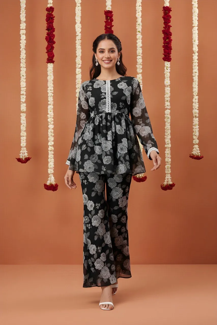 Shiv Vol 142 Black Georgette Printed Co Ord Set