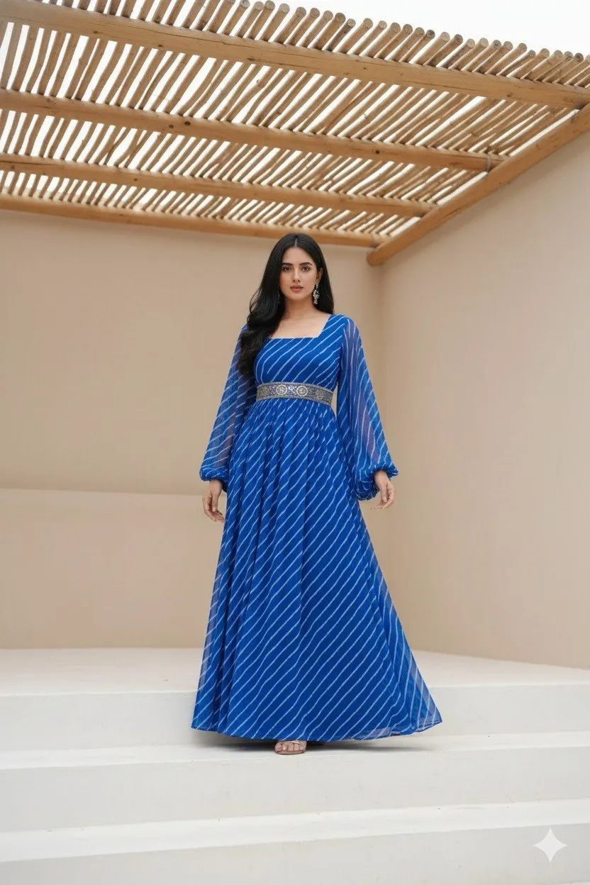 Shiv Vol 91 Blue Georgette Lehariya Printed Gown
