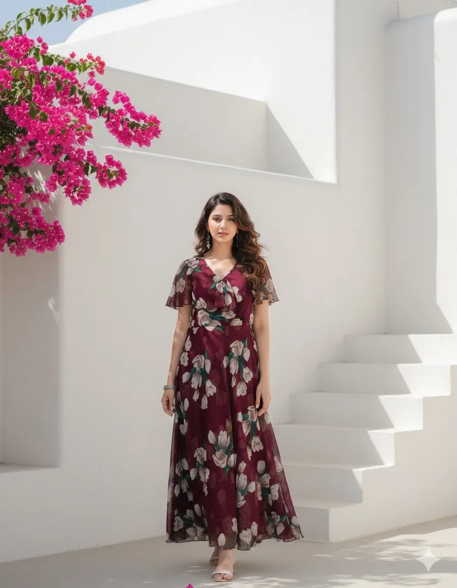 Shiv Vol 93 Maroon Georgette Floral Printed Gown