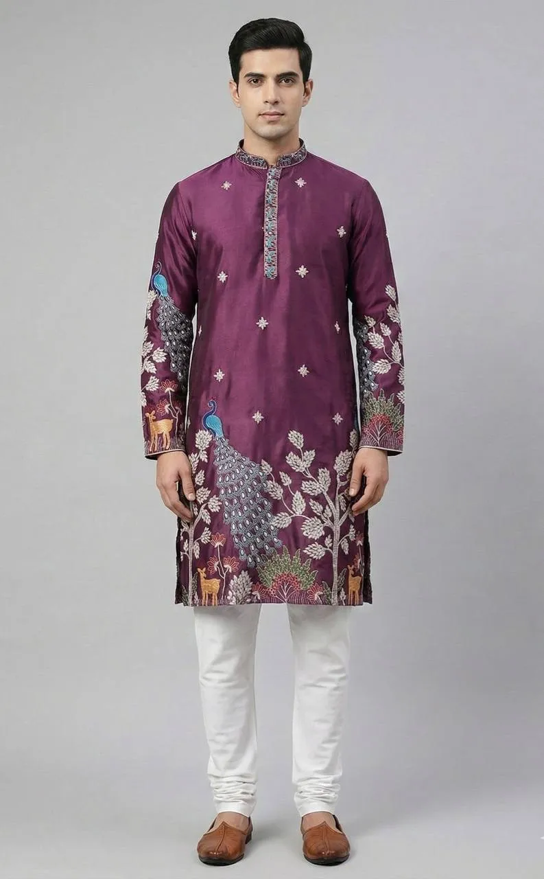 Shyam Vol 49 Malai Silk Embroidery Kurta Pajama Men's Wear