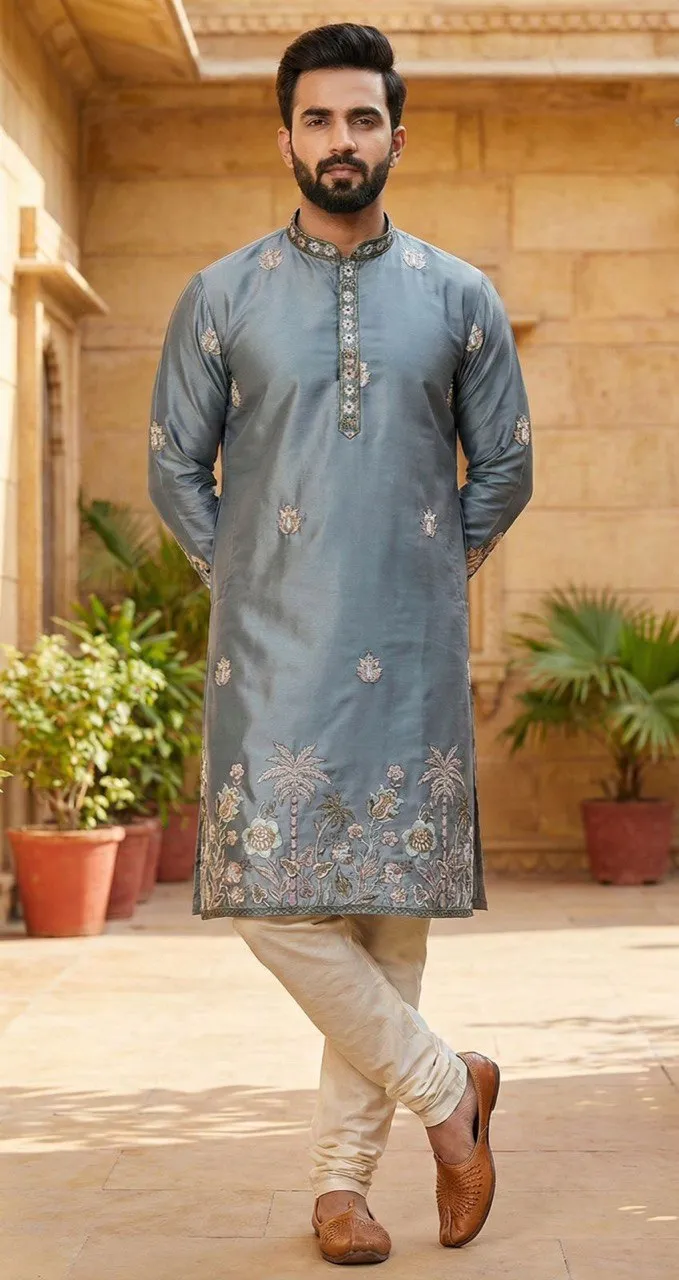 Shyam Vol 53 Malai Silk Embroidery Kurta Pajama Men's Wear