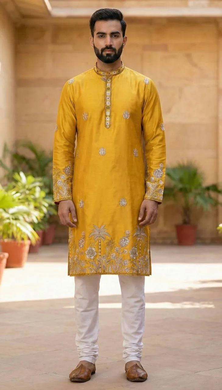 Shyam Vol 53 Malai Silk Embroidery Kurta Pajama Men's Wear