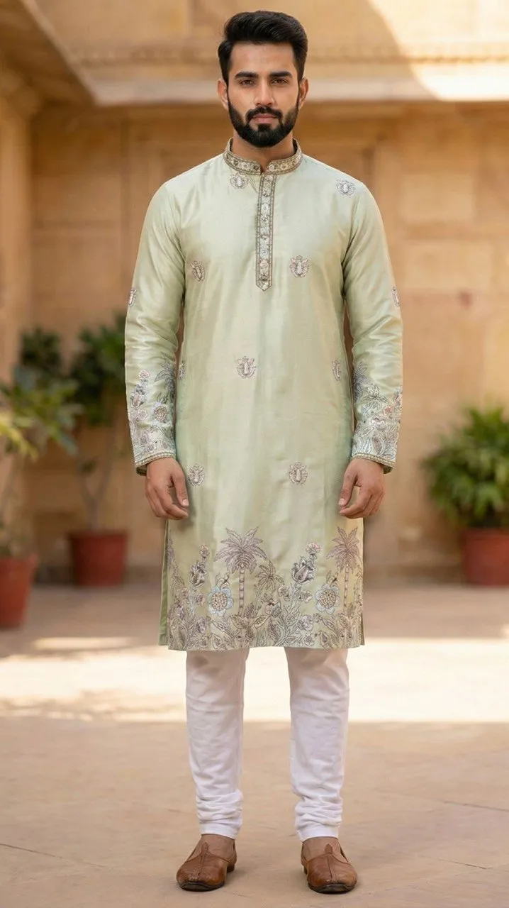 Shyam Vol 53 Malai Silk Embroidery Kurta Pajama Men's Wear