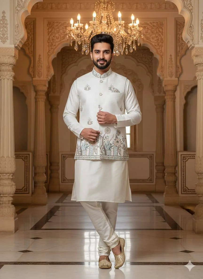 Shyam Vol 55 Malai Silk Wedding Kurta Pajama Men's Wear