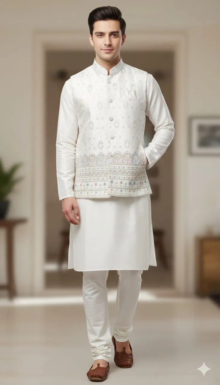 Shyam Vol 61 Heavy Silk Wedding Kurta Pajama With Koti Men's Wear