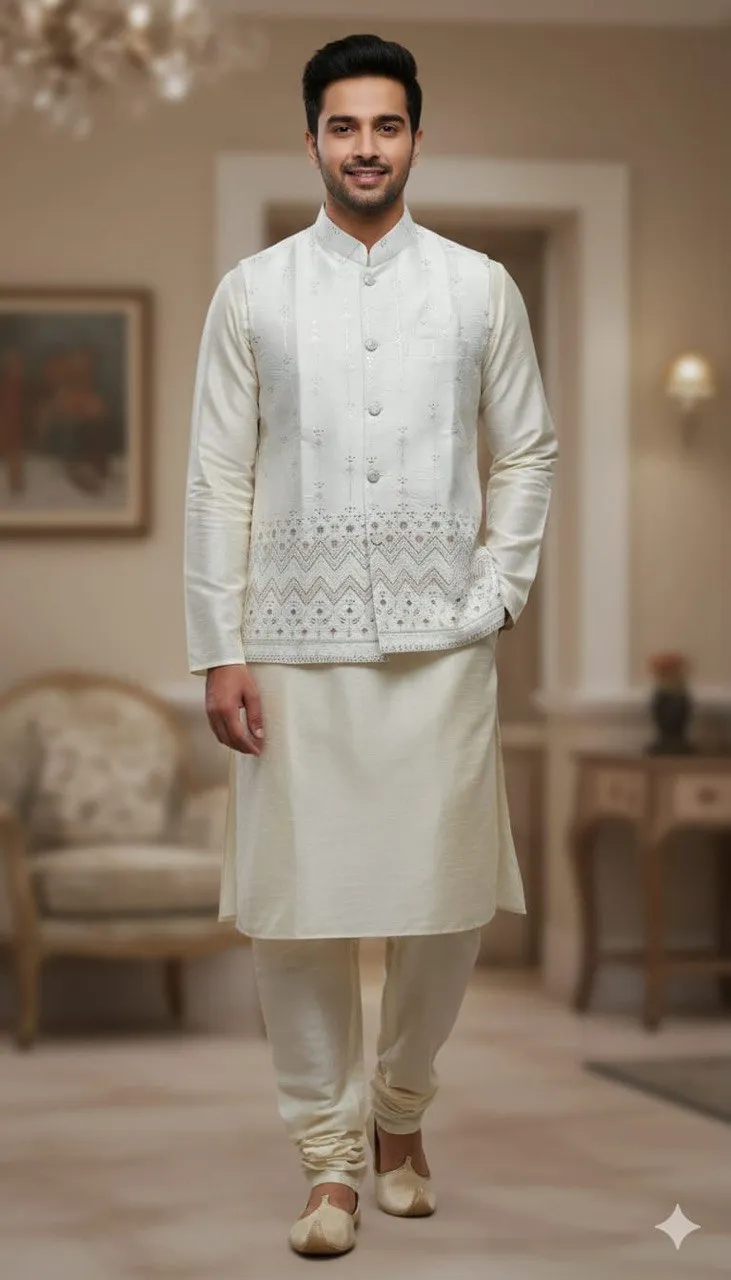 Shyam Vol 61 Heavy Silk Wedding Kurta Pajama With Koti Men's Wear