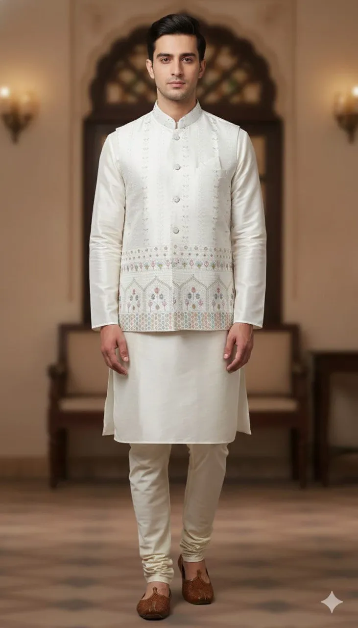 Shyam Vol 61 Heavy Silk Wedding Kurta Pajama With Koti Men's Wear