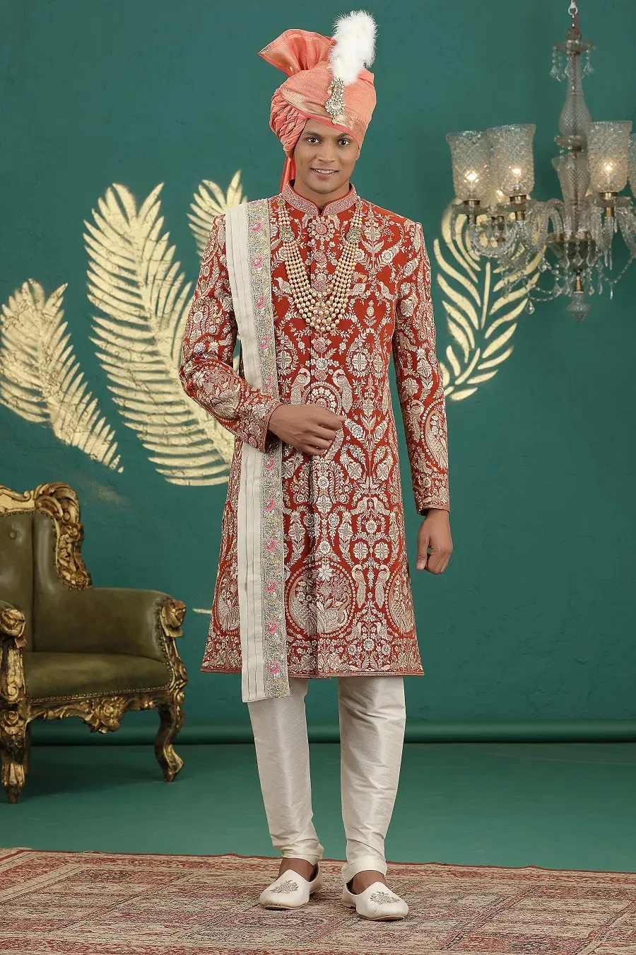 Sumi 4002 Art Silk Designer Wedding Sherwani Bottom With Dupatta Men's Wear