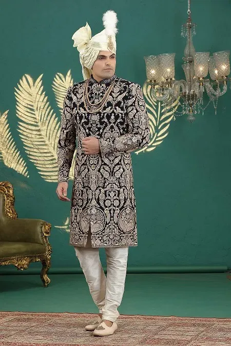 Sumi 4004 Art Silk Wedding Occasion Sherwani With Bottom Men's Wear