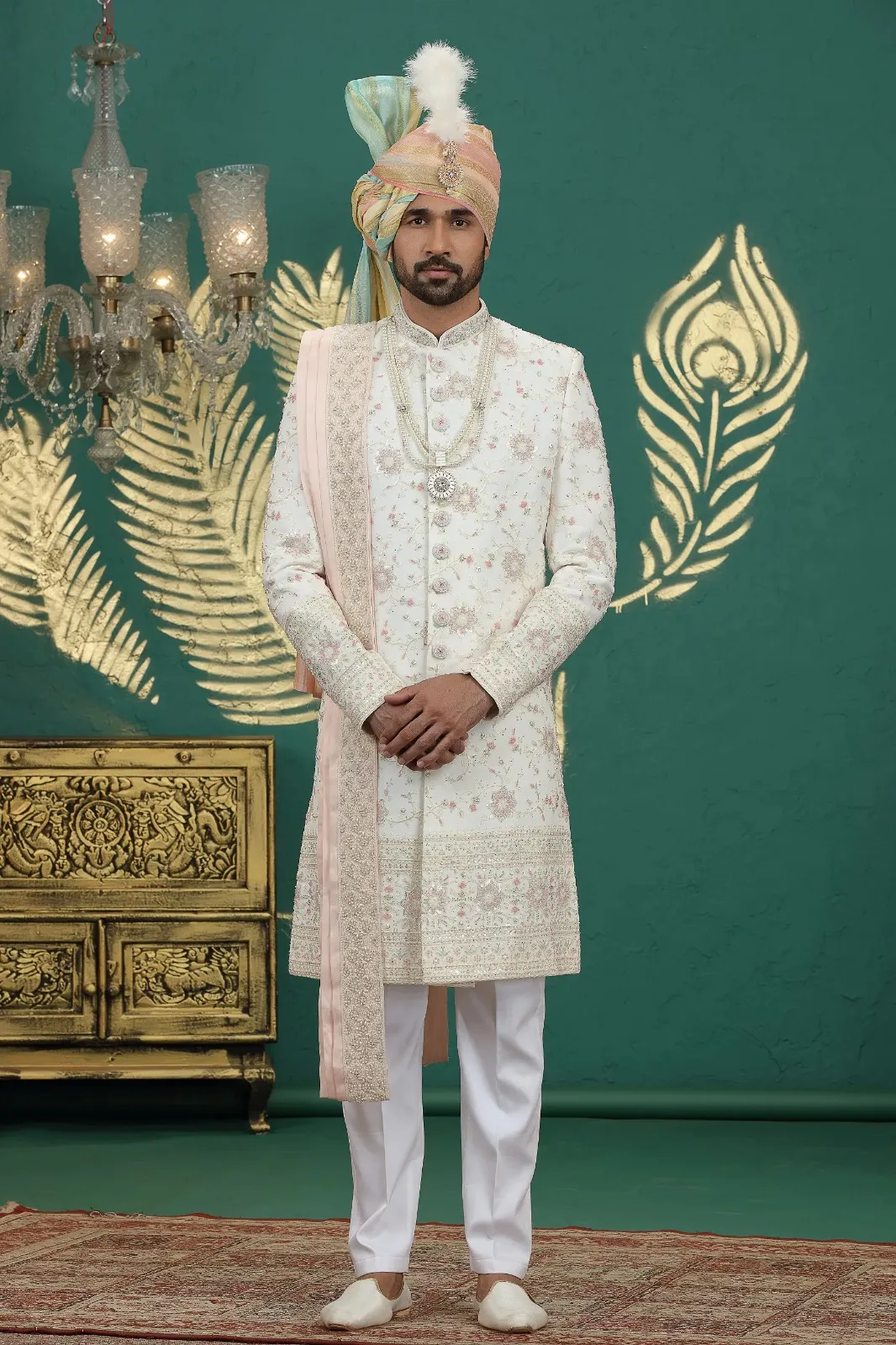 Sumi 4006 Art Silk Embroidery Wedding Sherwani Bottom With Dupatta Men's Wear