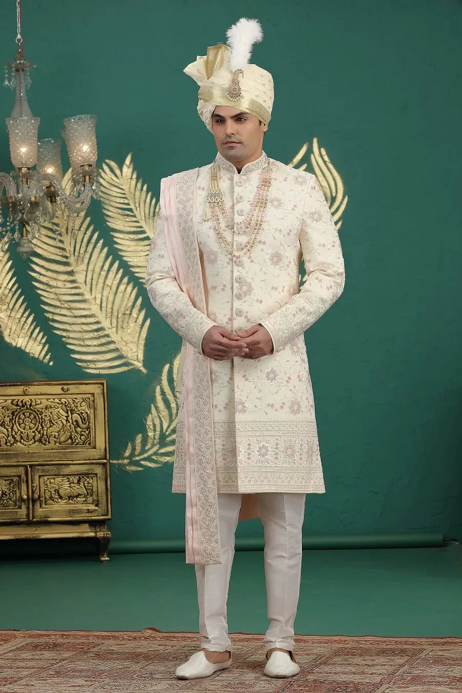 Sumi 4007 Art Silk Designer Wedding Sherwani Bottom With Dupatta Men's Wear