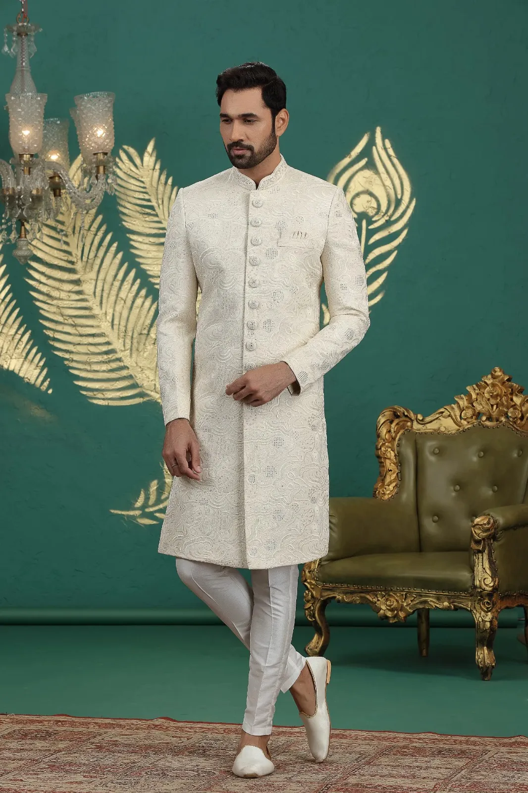 Sumi 4010 Art Silk Fancy Sherwani With Bottom Men's Wear