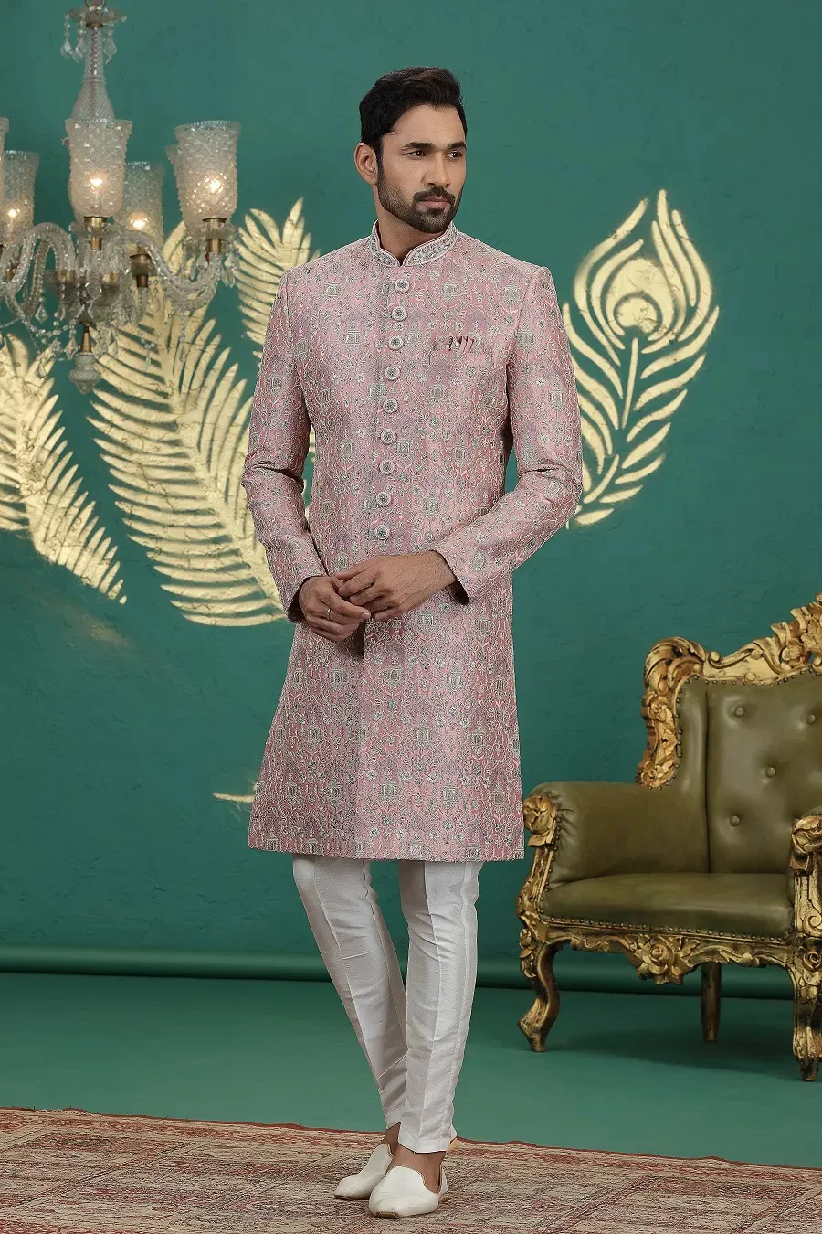 Sumi 4014 Art Silk Fancy Wedding Sherwani With Bottom Men's Wear
