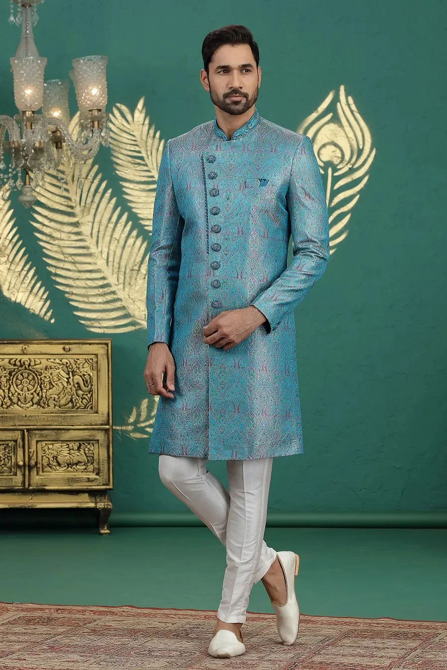 Sumi 4025 Banarasi Jacquard Designer Sherwani Bottom With Dupatta Men's Wear