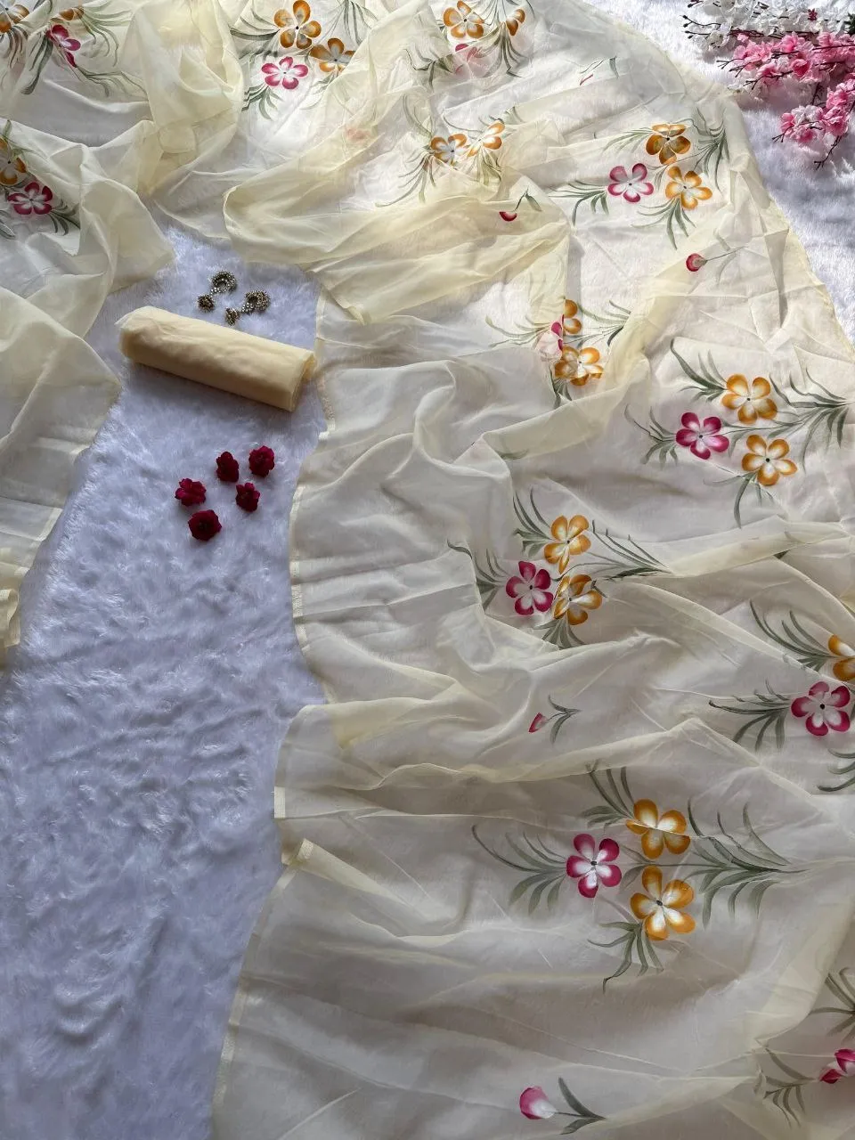 SWT 1188 Organza Flower Painted Sarees