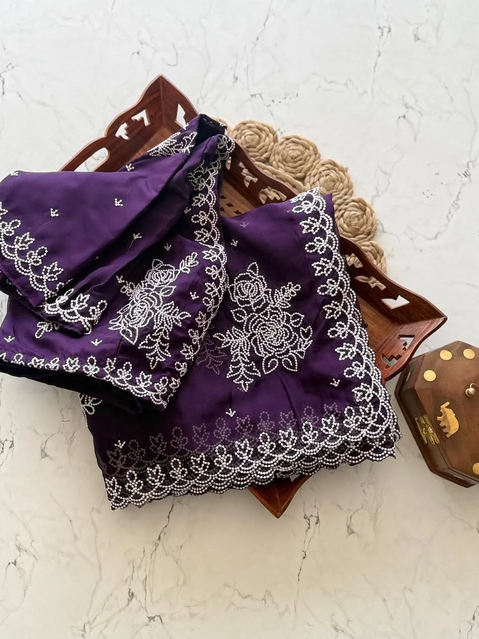 Tamanna 1099 Soft Tebby Orgenza White Tread Work Sarees