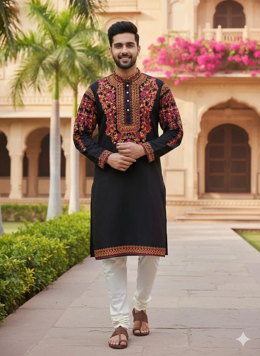VDA Sajavat Silk Thread Work Kurta Pajama Men's Wear