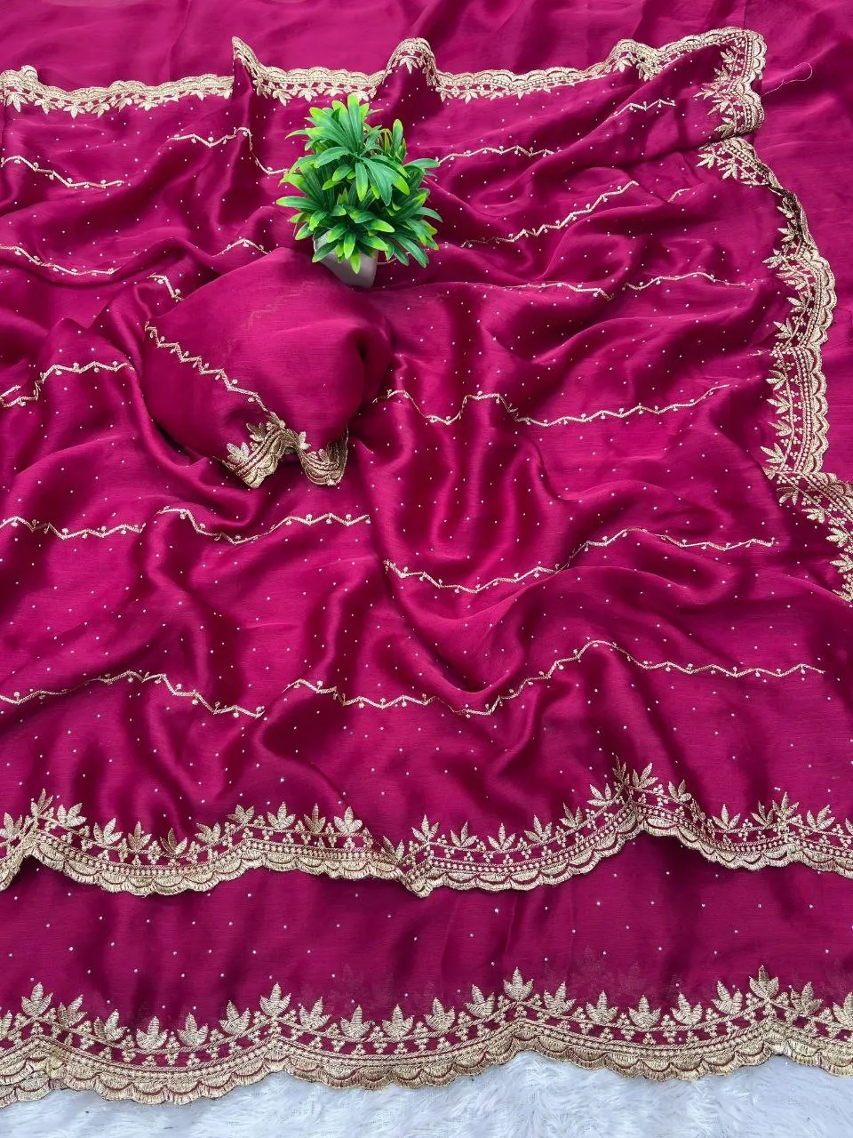 VFT Satin Chiffon Crush Silk Embroidery Sarees