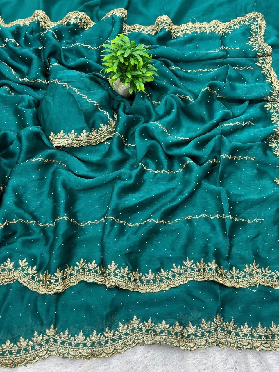 VFT Satin Chiffon Crush Silk Embroidery Sarees