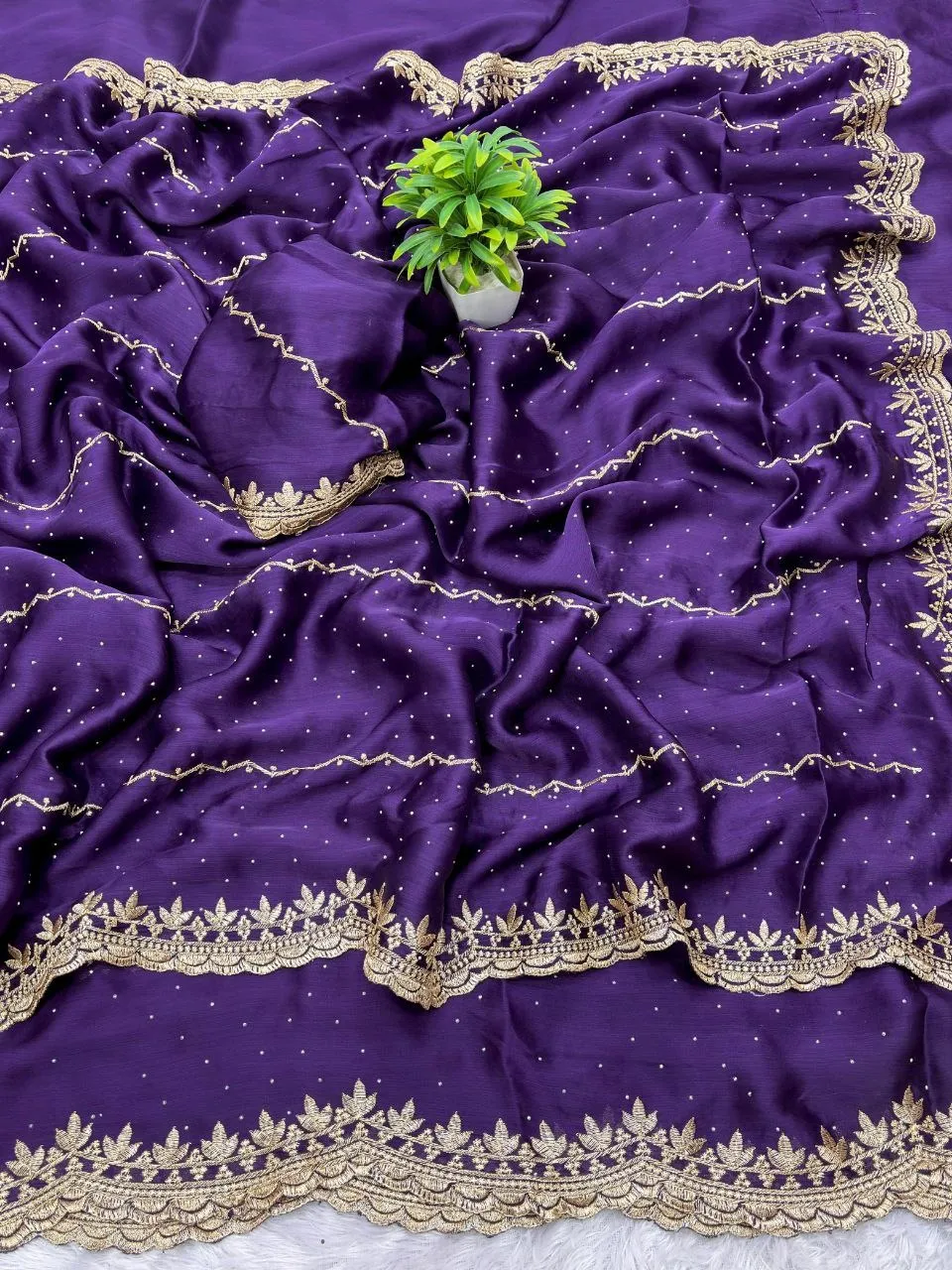 VFT Satin Chiffon Crush Silk Embroidery Sarees