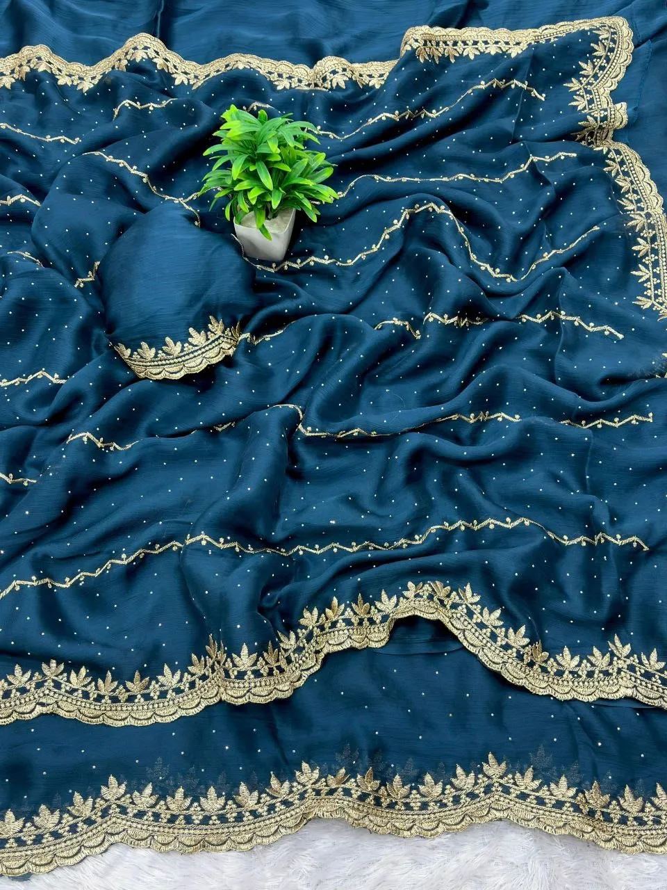 VFT Satin Chiffon Crush Silk Embroidery Sarees