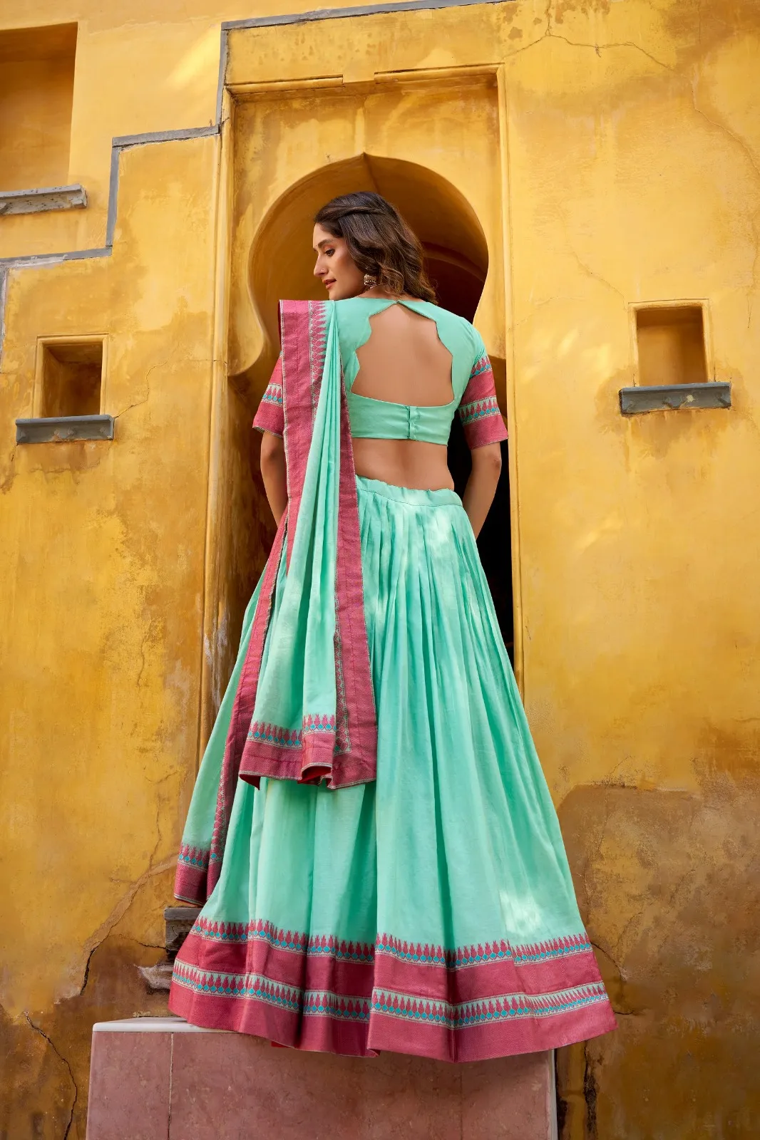 WMN 1901 Pure Chanderi Thread Work Lehenga Choli