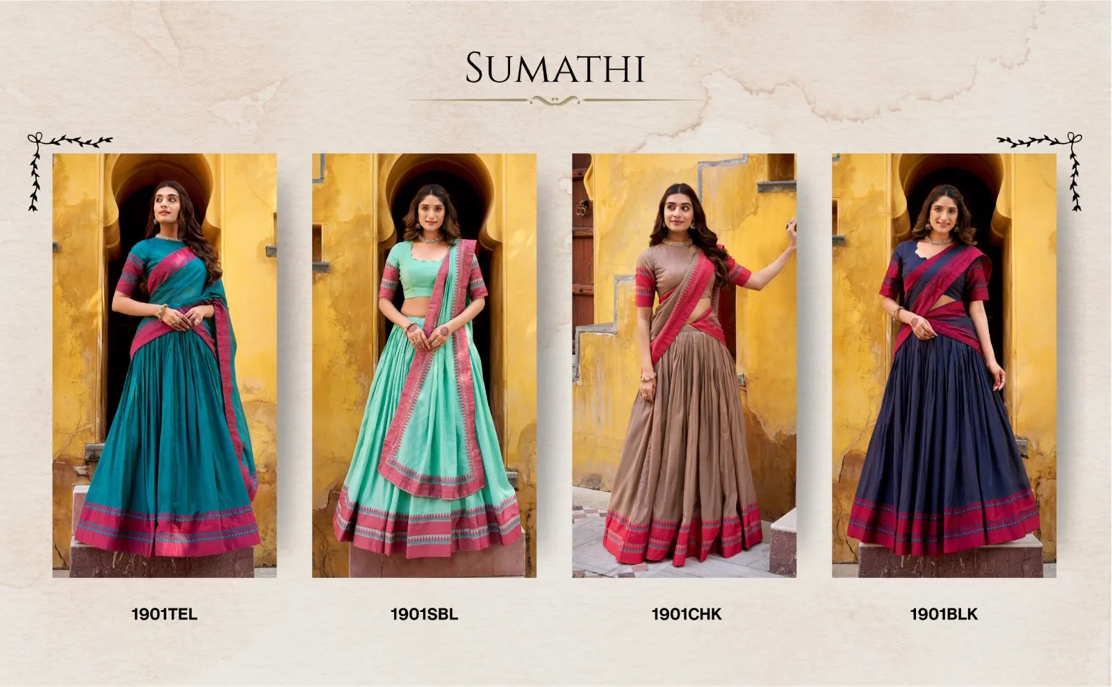 WMN 1901 Pure Chanderi Thread Work Lehenga Choli