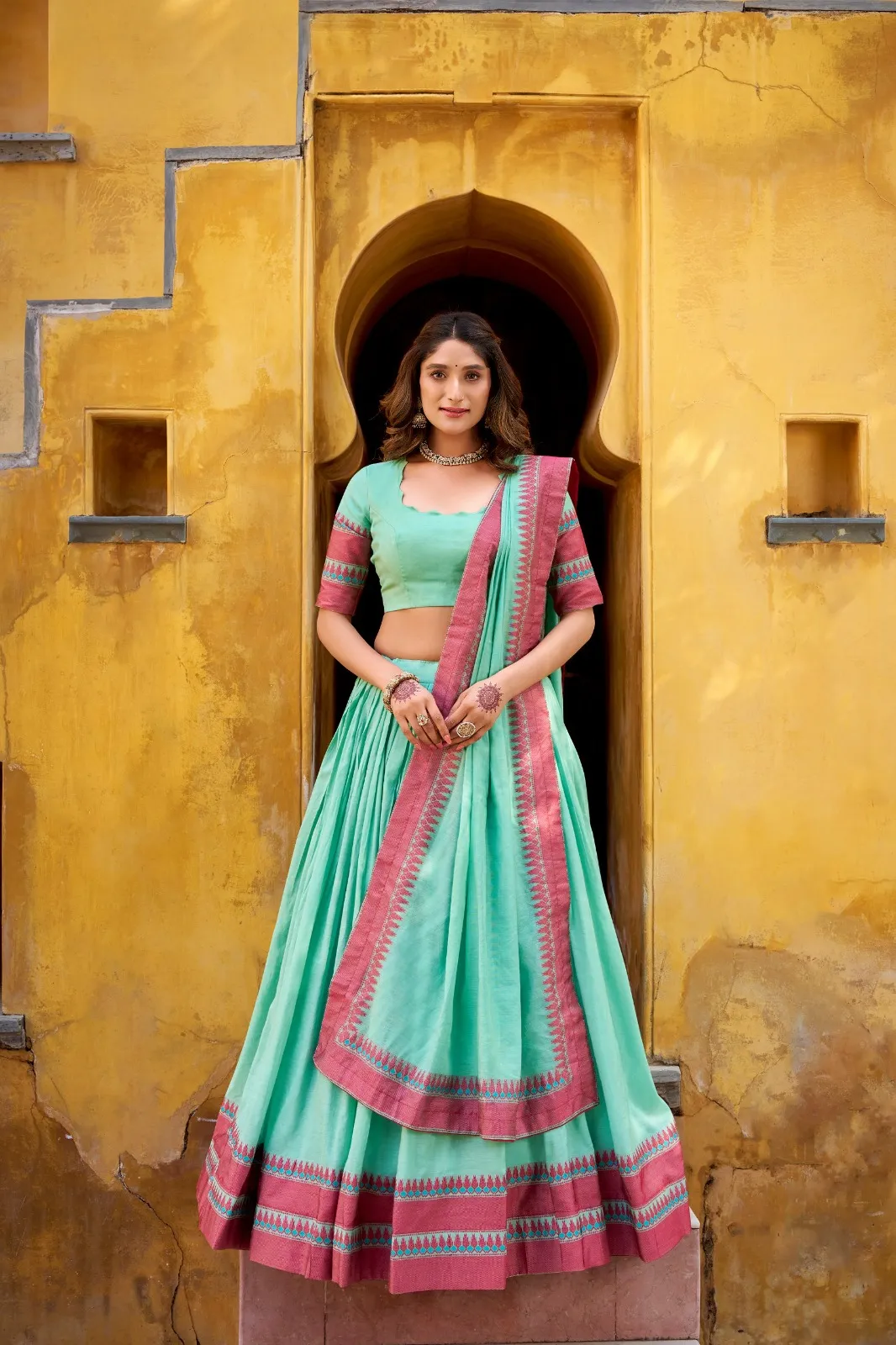 WMN 1901 Pure Chanderi Thread Work Lehenga Choli