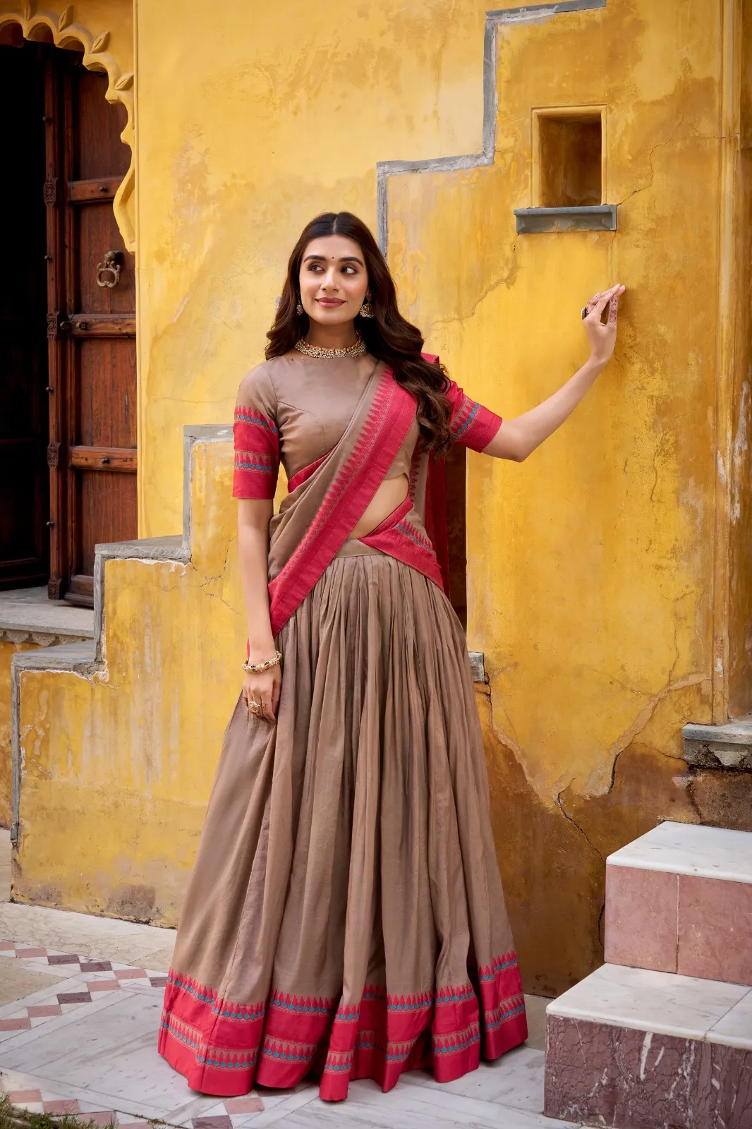 WMN 1901 Pure Chanderi Thread Work Lehenga Choli