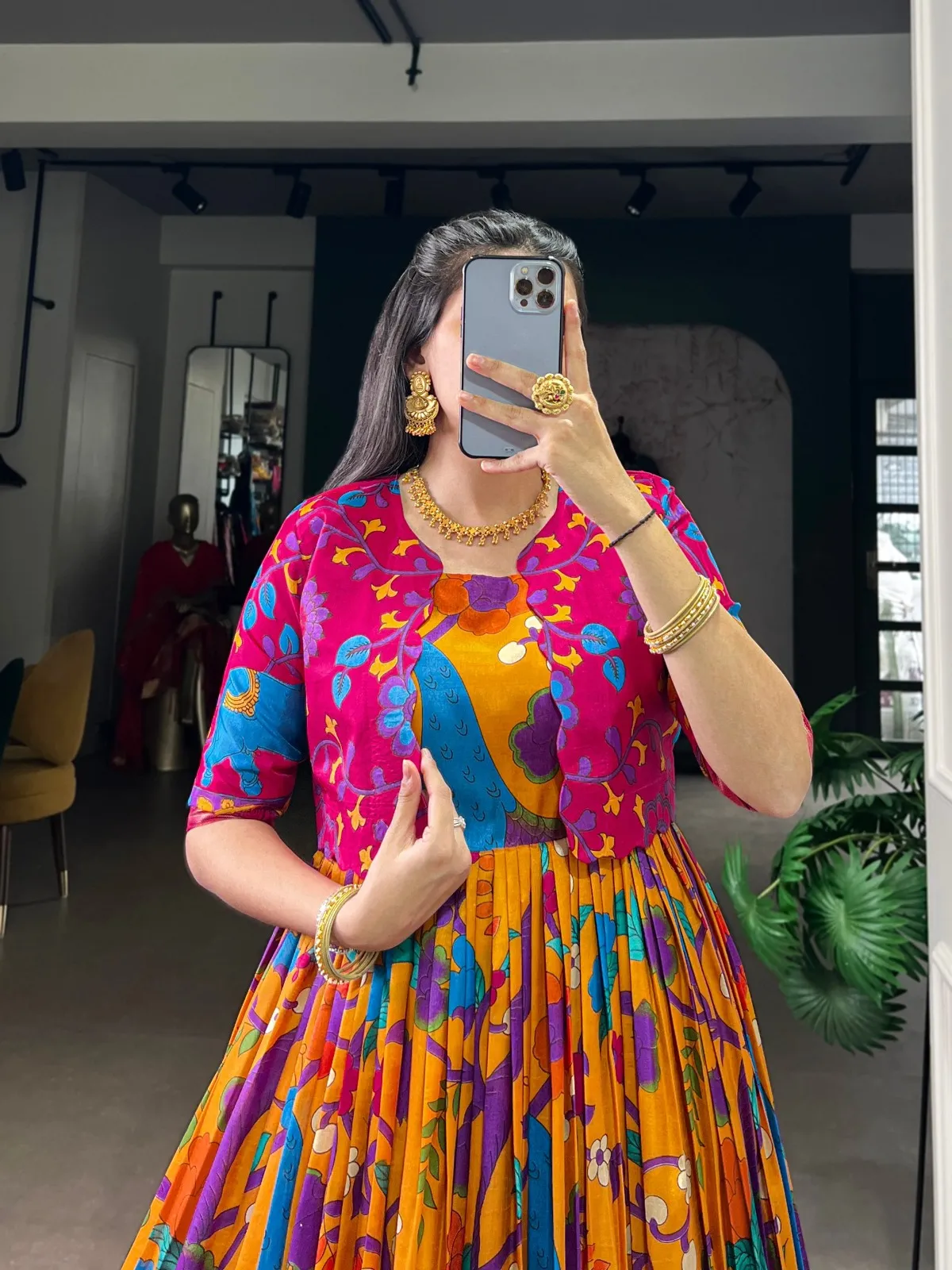 WMN 5035 Tasar Silk Kalamkari Printed Weaving Gown