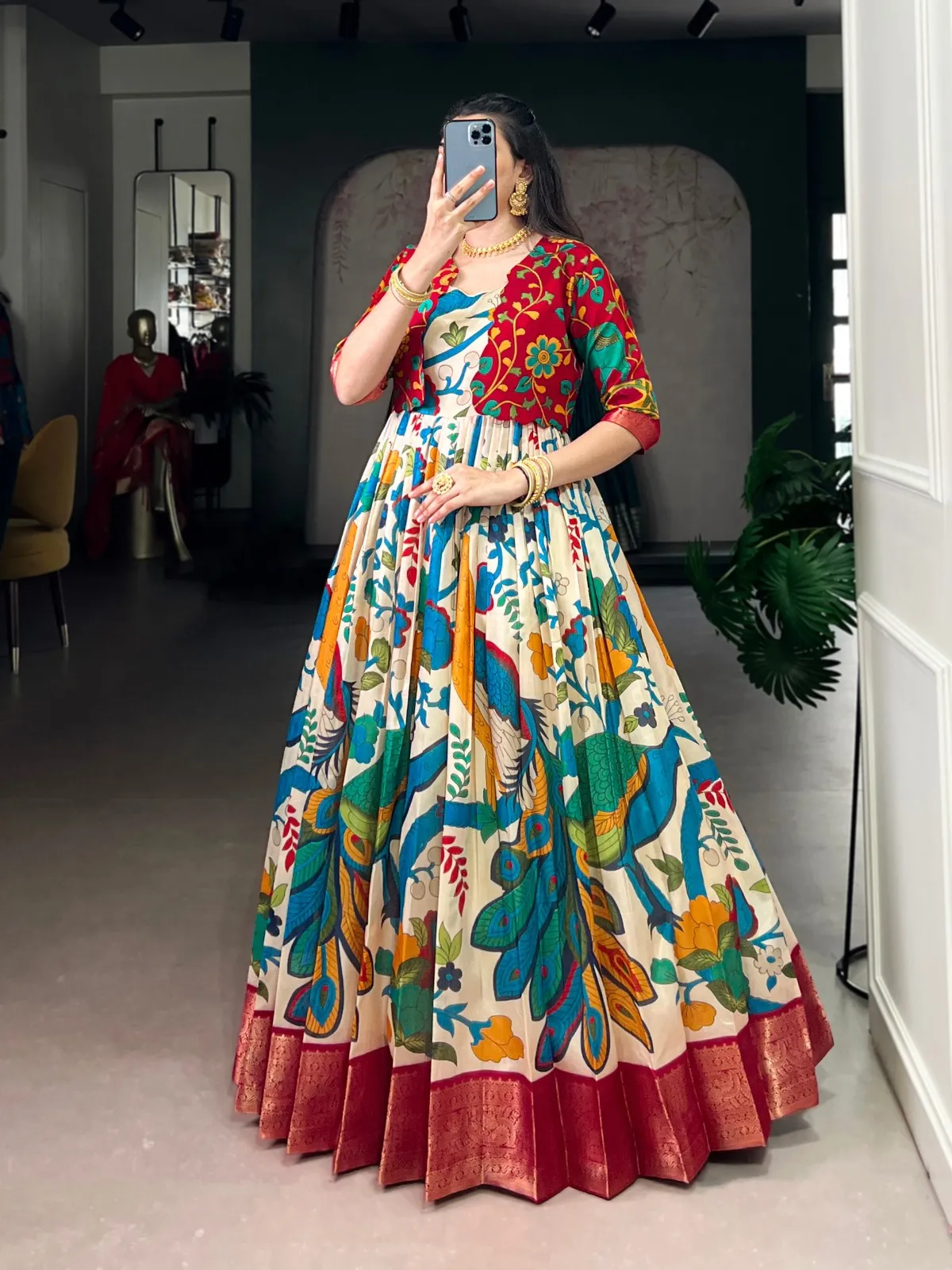 WMN 5035 Tasar Silk Kalamkari Printed Weaving Gown