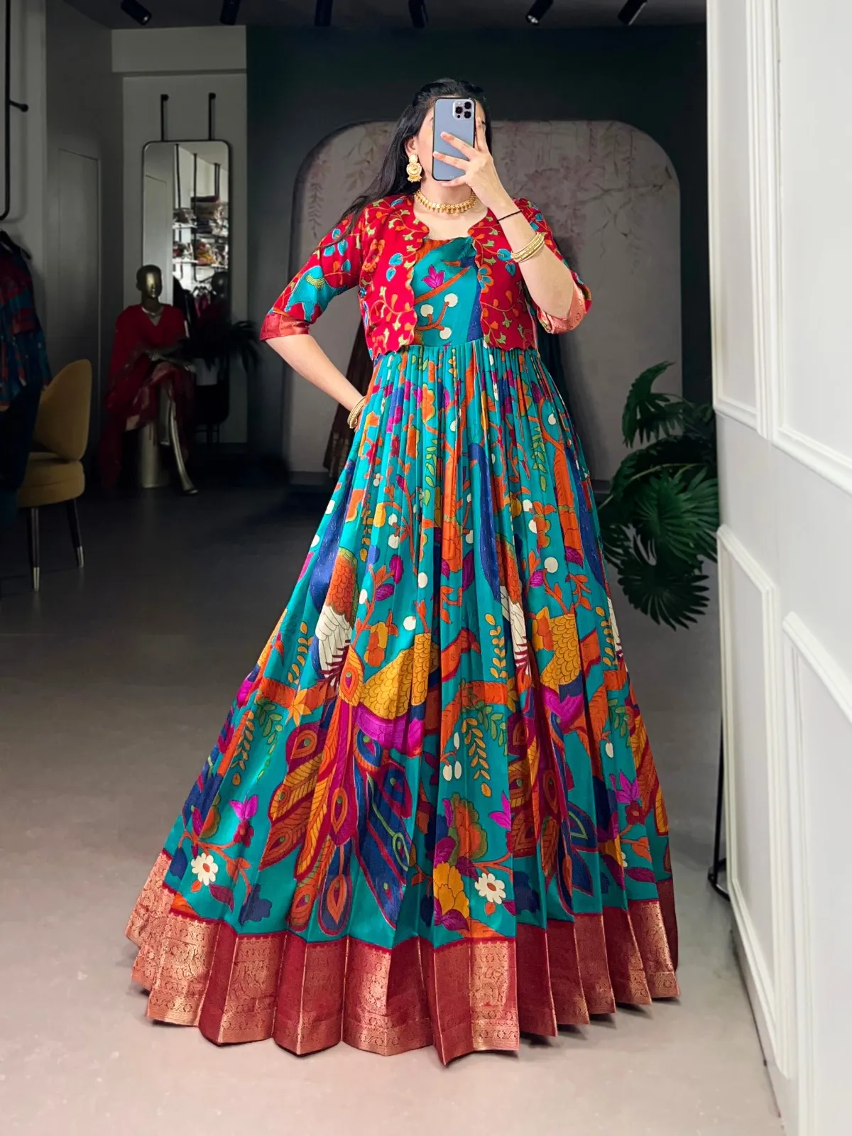 WMN 5035 Tasar Silk Kalamkari Printed Weaving Gown