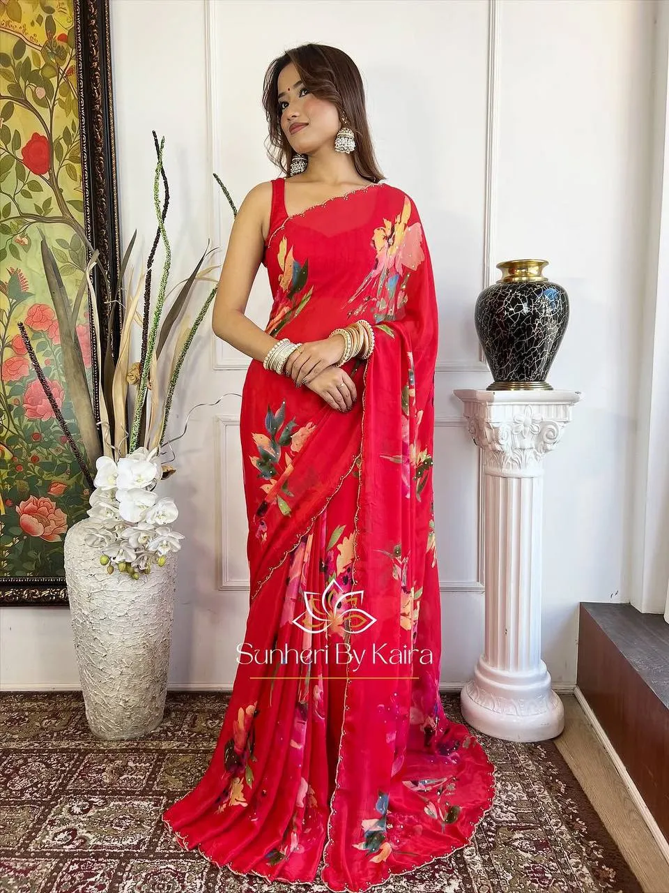 WMS Vol 125 Soft Taby Organza Flower Printed Sarees