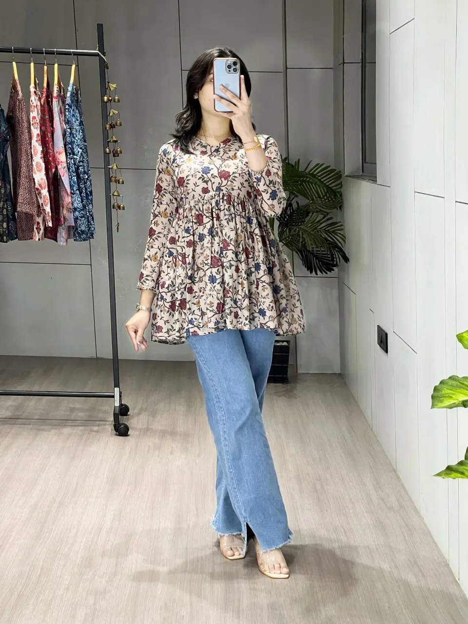 WMT 5003 Cambric Cotton Floral Printed Top Western Wear
