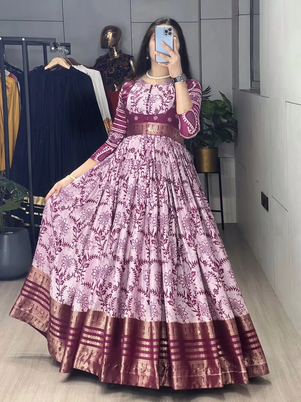 WMT 6001 Soft Silk Floral Prined Jacquard Gown